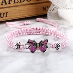 Bratara dama, model summer butterfly cu snur impletit, pandantiv fluturas, reglabila, roz - Img 2