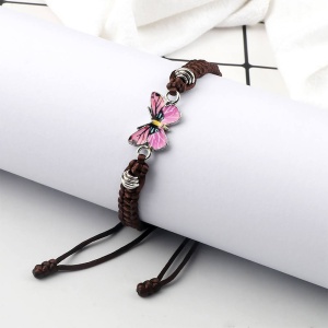 Bratara dama, model summer butterfly cu snur impletit, pandantiv fluturas, reglabila, maro - Img 3