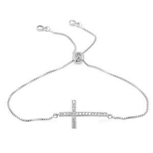 Bratara dama, pandantiv cruce cu cristale semipretioase, zirconiu, tip tenis, argintie, reglabila