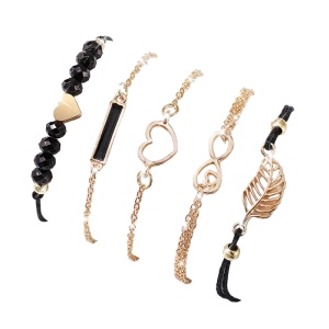 Bratara dama, set 5 bucati, model versatil, pandantive multiple, tematica black romance, aurii cu negru