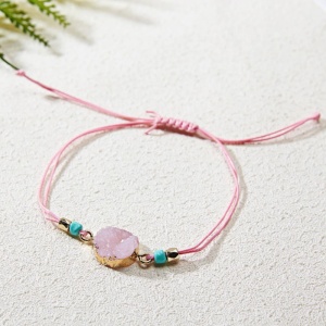 Bratara dama, sfoara, reglabila, model make a wish, accesoriu rotund, roz - Img 3