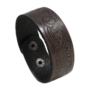 Bratara de piele ecologica, cu model imprimat istoric, tematica old fashion, unisex, maro inchis,