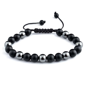 Bratara din roca semipretioasa neagra, pandantiv argintiu, creata manual, , unisex, reglabila