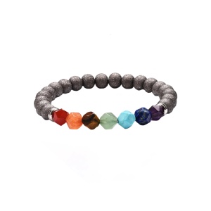 Bratara energetica creata manual, din roca vulcanica, 7Chakras, pietre semipretioase, unisex, sidefata, gri