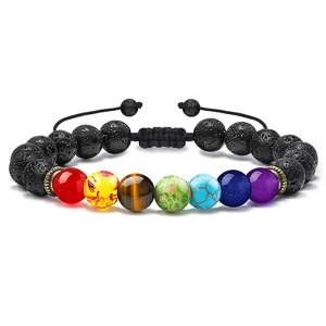Bratara energetica creata manual, din roca vulcanica , 7Chakras, pietre semipretioase, unisex, reglabila, neagra