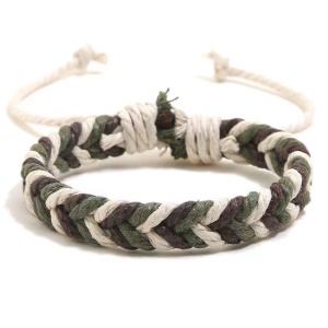 Bratara impletita manual din sfoara, verde cu gri, reglabila, unisex,