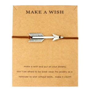 Bratara make a wish, tip sfoara, pandantiv sageata cu snur maro, unisex