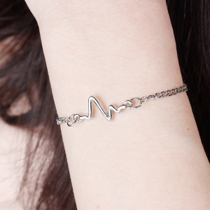 Bratara, model heartbeat, argintie, dimensiune reglabila, unisex - Img 4