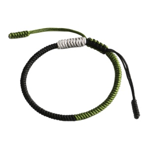 Bratara, model tibetan impletitura noduri norocoase, dimensiune reglabila, negru cu verde, unisex