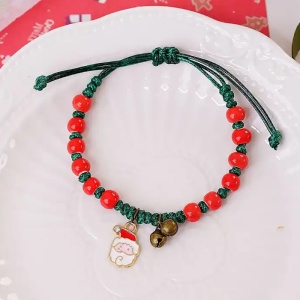 Bratara reglabila, tematica de Craciun, model accesorizat cu Mos Craciun, tematica happy winter, unisex, rosu cu alb - Img 2