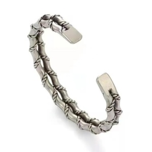 Bratara retro, model legamant cu layer dublu, tematica bamboo metal, unisex, argintie, - Img 3