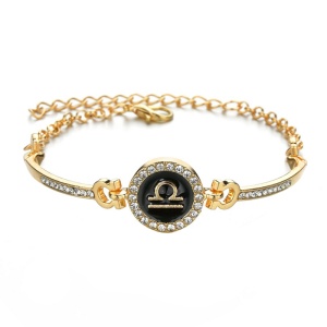 Bratara semn zodiac balanta, cu cristale, aurie, dama