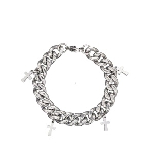 Bratara unisex, model minimalist cu pandantive multiple tip cruce, tematica I believe, argintie,