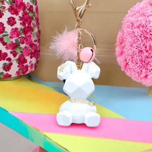 Breloc, model cu iepuras fashion, accesorii cute si zgomotoase, prindere sigura cu inel si carlig, tematica happy life rabbit, unisex, alb - Img 2