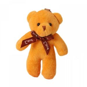 Breloc, model cu ursulet prietenos, accesorizat cu fundita de cadou, tematica I love you, portocaliu