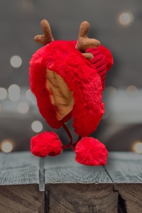Caciula dama, accesorizata cu cornite de ren, decupaj la spate pentru par, model pom pom cu prindere sub barbie, tematica pretty cute for a deer, marime universala, rosie - Img 3