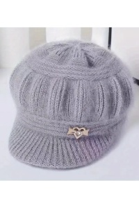 Caciula dama, model cu cozoroc si accesoriu inimioara, tematica I love winter, marime universala, gri - Img 3