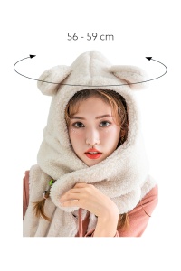 Caciula dama, model cu urechiuse si prelungire tip fular, calduroasa, tematica little naughty bear, marime universala, bej - Img 3