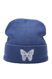 Caciula dama, model minimalist cu fluturas, tematica snow butterfly, marime universala, albastra