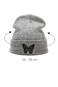 Caciula dama, model minimalist cu fluturas, tematica snow butterfly, marime universala, gri - Img 4