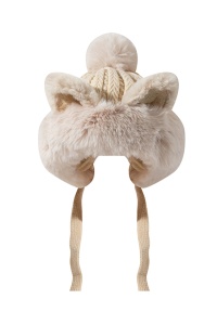 Caciula dama, model pom pom cu urechiuse si prindere reglabila sub barbie, captuseala subtire, tematica fluffy cat, marime universala, bej