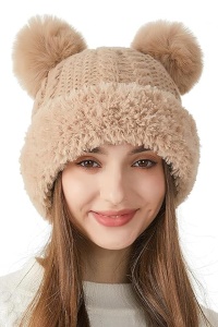 Caciula dama, model vesel calduros cu pom pom, tematica cozy winter, marime universala, maro