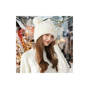 Caciula dama, model vesel calduros cu pom pom, tematica cozy winter, marime universala, alba - Img 3