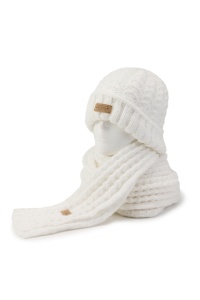 Caciula dama, set doua piese, model clasic minimalist, fular tip esarfa asortat, tematica warm and cozy winter, marime universala, alb - Img 4