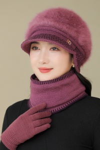 Caciula dama, set doua piese, model cu fular tip guler asortate, captuseala calduroasa, tematica cozy winter, marime universala, roz - Img 4