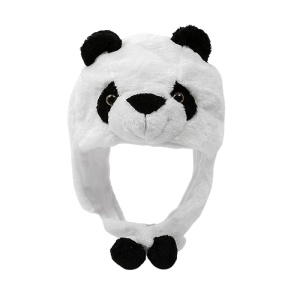 Caciula pentru copii, calduroasa, model ursulet panda hazliu, urechi lungi, tematica I’m a fancy little bear, 3 – 12 ani, alba cu negru