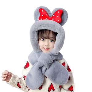 Caciula pentru copii, calduroasa, model voluminos cu urechiuse, accesoriu funda gigantica cu buline, tematica my lovely kid, 1 – 5 ani, gri - Img 2