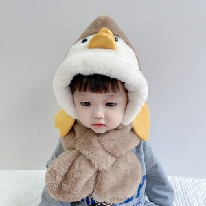 Caciula pentru copii, moale si calduroasa, model cu pinguin zgribulit, tematica picioruse vesele, 2 – 5 ani, maro - Img 3