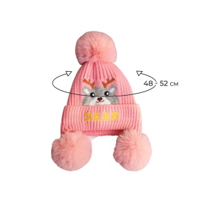Caciula pentru copii, moale si calduroasa, model cu pom pom pufos multiplu, tematica little deer, 2 – 8 ani, roz aprins - Img 3