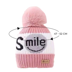 Caciula pentru copii, moale si calduroasa, model cu pom pom, tematica smile you are the best, 2 – 8 ani, roz - Img 3