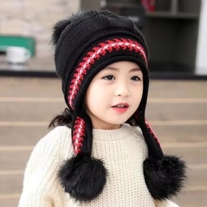 Caciula pentru copii, model cu pom pom si prindere reglabila sub barbie, tematica cute and funny, 3 - 9 ani, neagra - Img 3