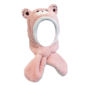 Caciula pentru copii, model cu urechiuse de ursulet tip fular, tematica bear hug, 2 – 6 ani, roz