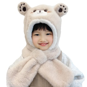 Caciula pentru copii, model cu urechiuse de ursulet tip fular, tematica bear hug, 2 – 6 ani, crem - Img 2