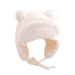 Caciula pentru copii, model cu urechiuse si prindere reglabila, usor elastica la spate, tematica I’m a fluffy bear, 3 – 6 ani, bej