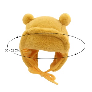 Caciula pentru copii, model cu urechiuse si prindere reglabila, usor elastica la spate, tematica I’m a fluffy bear, 3 – 6 ani, galbena - Img 4