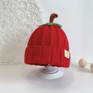 Caciula pentru copii, model delicat cu codita de dovleac, tematica sweet pumpkin, 3 luni – 3 ani, rosie - Img 2