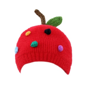 Caciula pentru copii, model fructe delicioase cu codita, tematica sweet baby, 0 – 6 luni, rosu
