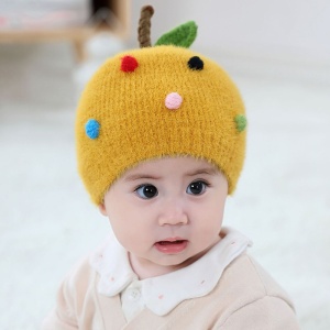 Caciula pentru copii, model fructe delicioase cu codita, tematica sweet baby, 0 – 6 luni, galbena - Img 2