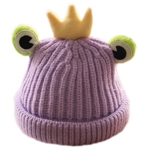Caciula pentru copii, model moale cu ochisori de broscoi simpatic si coroana, tematica frog prince, 1 – 6 ani, lila - Img 3