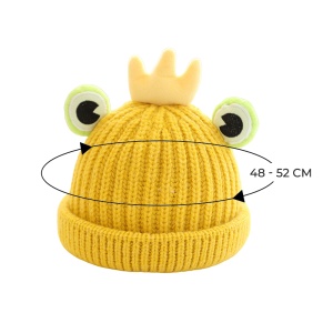 Caciula pentru copii, model moale cu ochisori de broscoi simpatic si coroana, tematica frog prince, 1 – 6 ani, galbena - Img 4
