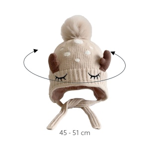 Caciula pentru copii, model pom pom cu urechiuse si prindere sub barbie, tematica micuta caprioara din poveste, 1 – 4 ani, bej - Img 4