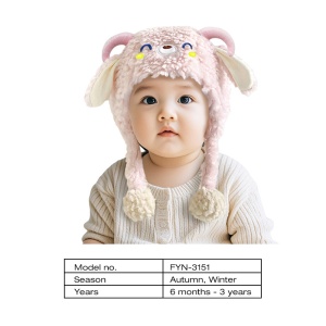 Caciula pentru copii, prindere reglabila, accesorizata cu urechiuse, model calduros, tematica cute overloaded, 6 luni – 3 ani, roz - Img 4