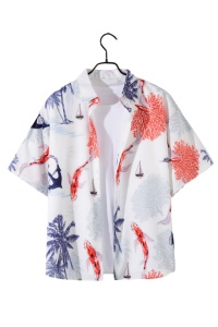 Camasa barbati, maneca scruta, croi lejer, model summer sea, alba