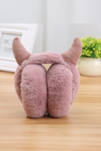 Casti de protectie urechi impotriva frigului si a vantului pentru femei, model calduros pliabil cu cornite, tematica Santa’s little devil, marime universala, roz inchis - Img 2
