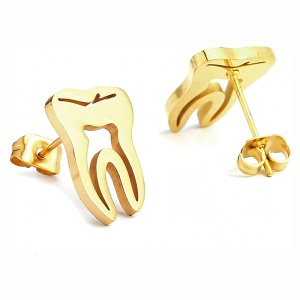 Cercei dama, model cu dintisor, tematica happy teeth, aurii