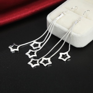 Cercei dama, model delicat deosebit, accesorii multiple tip stelute, tematica fancy life, argintii - Img 3